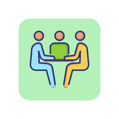 Poster - Communication line icon. People sitting at table. Business meeting concept. Can be used for topics like job interview, negotiation, conference
