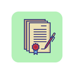 Poster - Contract line icon. Paper, pen, signature, certificate. Dealing concept. Can be used for topics like business, documents, agreement, inspection