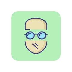 Poster - Doctor in glasses, mask and cap line icon. Surgeon, nurse, dentist. Medicine concept. Vector illustration can be used for topics like healthcare, hospital, medical service