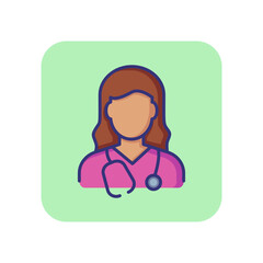 Poster - Doctor line icon. Woman with stethoscope. Occupation concept. Can be used for topics like medicine, clinic, health care