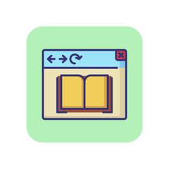 Poster - eBook line icon. Browser window with open book. Education concept. Can be used for topics like online learning, studying, library, reading