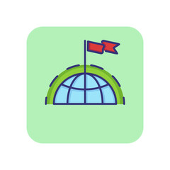 Poster - Global success line icon. Flag on northern hemisphere. International leadership concept. Can be used for topics like worldwide business, competition, achievement