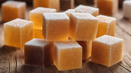 Wall Mural - cube sugar on wooden background