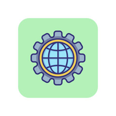 Poster - Globalization line icon. Globe, planet, gear, cogwheel. Internet technology concept. Can be used for topics like business development, networking, engineering