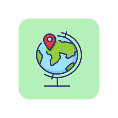Poster - Globe with map pointer line icon. Adventure, direction, place. Education concept. Vector illustration can be used for topics like location, geography, travel