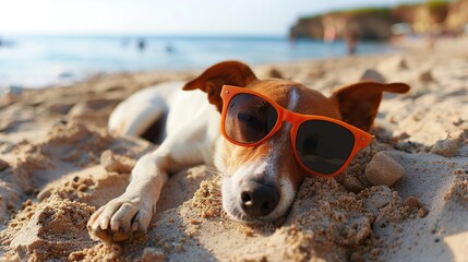 Wall Mural - Dog Relaxing On The Beach