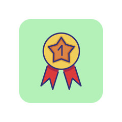 Poster - Medal line icon. Medal with first symbol in star. Leadership concept. Can be used for topics like business, competition, winning, success