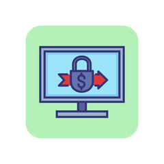 Poster - Safe transfer line icon. Lock with dollar sign and arrow on monitor. Finance concept. Can be used for topics like business, payment, banking