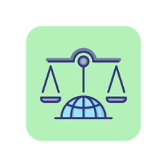 Wall Mural - Scales on globe line icon. International tribunal, Supreme court, Human Rights Court. Justice concept. Vector illustration can be used for topics like legal system, legislation, politics