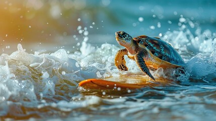 Canvas Print - Sea Turtle Surfing on a Wave