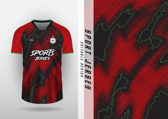 Wall Mural - Jersey design, outdoor sports, jersey, football, futsal, running, racing, exercise, pattern, halftone, map, red, black, green.