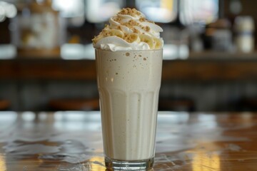 Wall Mural - Enjoying a sweet treat with whipped cream and banana slices at a cafe