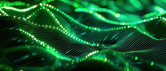 Poster - wavy green neon line digital technology background