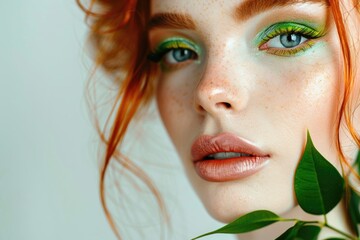 Wall Mural - portrait of a beautiful woman with red hair and green eyeshadow