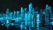 © Антон Сальников - Cyberspace or smart city concept, skyscrapers rendered with particles (3D).