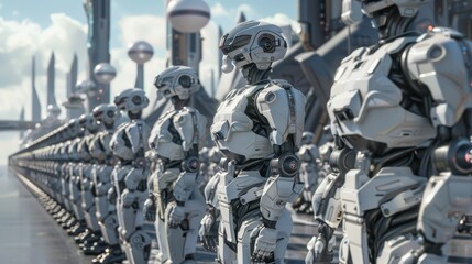 Sticker - An invasion of military robots. Extremely realistic apocalyptic concept. Future 3D render.