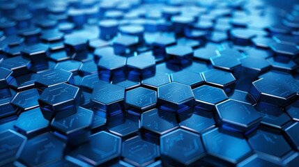Poster - Illustration of a blue hexagon pattern rendered in 3D