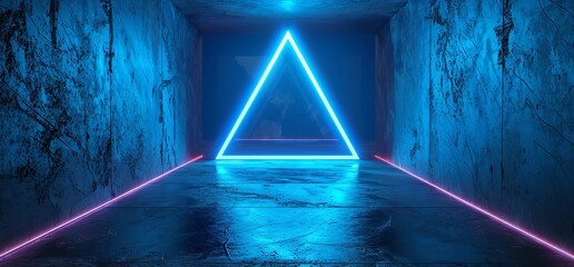 Poster - cyber 3d rendering of futuristic spaceship with neon lights and pantone blue lines in a warehouse ga