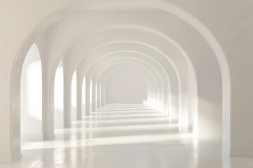 Poster - an abstract 3d rendering of an empty futuristic arch tunnel room with light on the walls. this conce