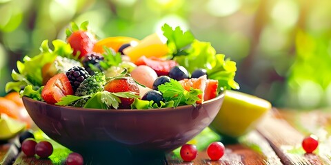 Wall Mural - Image of a bowl filled with hearthealthy foods like fruits and vegetables. Concept Healthy Eating, Nutrition, Colorful Foods, Fresh Produce, Nutritious Meals