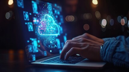 Poster - Digital cloud computing technology on laptop screen