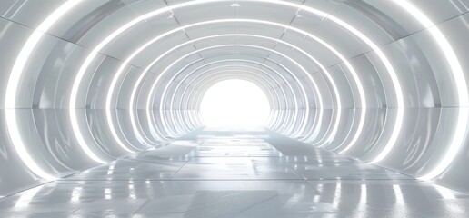 Poster - rendering of a realistic round sci-fi corridor with lights in 3d