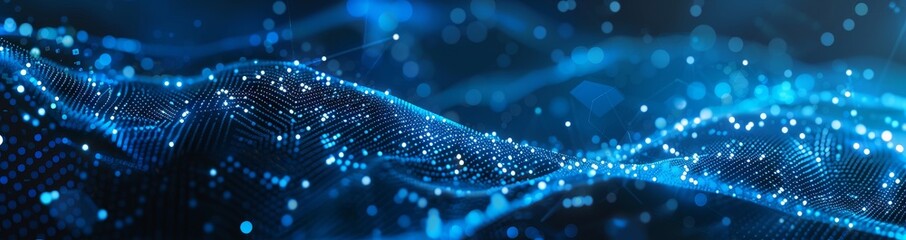 Poster - Modern point wave with a dynamic wave. Abstract background. 3D rendering of big data technology. Abstract wave.