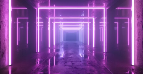 Poster - a sci-fi futuristic abstract gradient blue violet pink neon. a glowing corridor reflected on the con