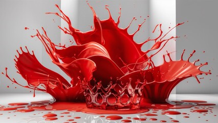 Canvas Print - A large amount of red liquid splashing out from a glass, AI