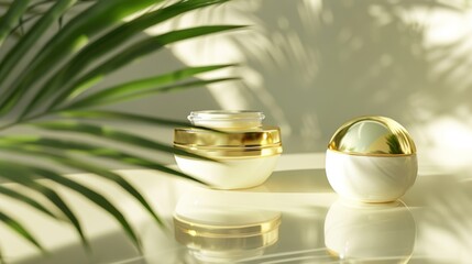 Poster - Three-dimensional rendering of one eye cream ball split to reduce dark spots on the face.