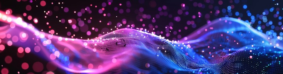 Poster - Futuristic point wave. Abstract background with dynamic wave. Stock. Big data technology 3d rendering.