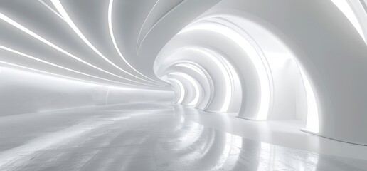 Poster - a realistic round sci-fi corridor with lights in 3d