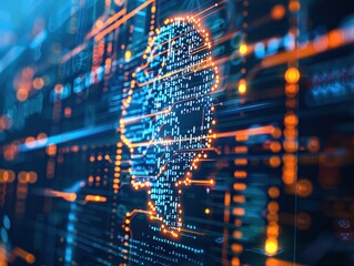 Poster - Digital representation of an artificial intelligence brain on a futuristic circuit board background with vibrant colors and glowing lines.