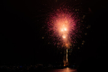 Bight colorful fireworks burst over Marina del Rey for LA County's Fourth of July Celebration.