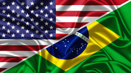 Sticker - United waving flag of USA and Brazil