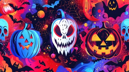 A Halloween background in a pop art style with bold colors and playful elements, perfect for festive designs.