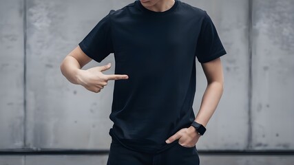 A Good-looking man wearing black t-shirt for mockup design print