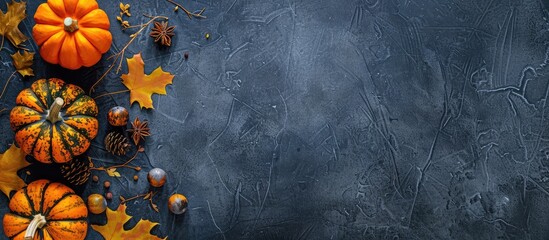 Poster - Top view of a pumpkin themed decor with space for text or images. Copy space image. Place for adding text and design