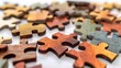 © Spot Decor - Wooden Puzzle Pieces Close-up on White Background