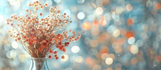 Poster - A vase filled with dried flowers against a bokeh background provides ample copy space image