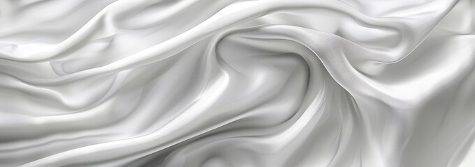Poster - Natural white gray satin texture is a background of white silver fabric silk panorama with beautiful soft blur patterns.