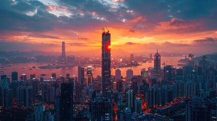 Sticker - Hong Kong Skyline at Sunset