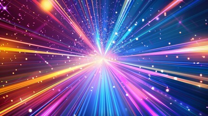 Wall Mural - stream of blue light particles, digital dynamic hyperspace background, galaxy warp tunnel with galax