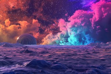 Poster - space digital artwork. surreal fantasy cosmos. nebula with planets and stars. sci-fi elements. glowi