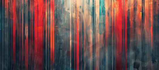 Poster - 
Abstract red, blue and orange background with vertical lines of different shades of color. The pattern is made from textured fibers. Abstract digital art illustration. 