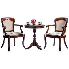 two chairs and table on transparent background, clipping path, png, 