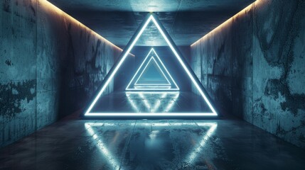 Poster - an empty sci-fi futuristic 3d rendering illustration of a future triangle concrete block with asphal
