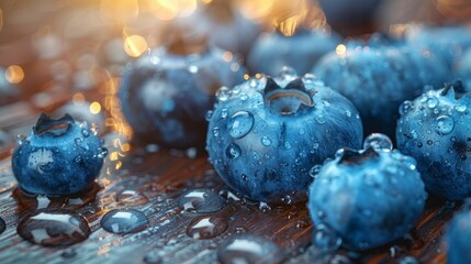 Wall Mural - Fresh Blueberries with Water Droplets - Generative AI