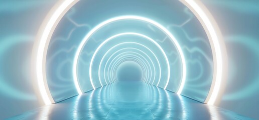 Poster - an interior of a spaceship concept 3d rendering that depicts a futuristic round cylinder shaped corr