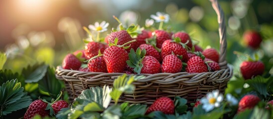 Wall Mural - Freshly Picked Strawberries in a Basket